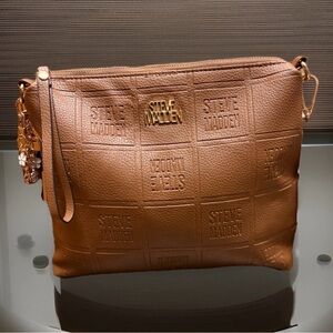 Steve Madden Embossed Logo Crossbody in Rich Brown • Gold Hardware